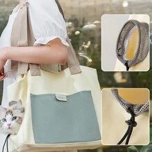 1 件便攜式寵物包戶外旅行帆布單肩包讓寵物保持溫暖帶頂蓋和透氣網窗適合小型貓和狗 - 米色 - 查看 5