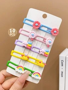 10入組糖果色卡通髮夾,適用於女生