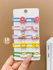 10入組糖果色卡通髮夾,適用於女生