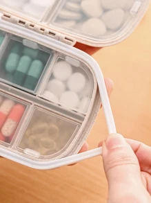 1 pieza Caja de pastillas portátil sellada de 8 ranuras, organizador semanal a prueba de humedad para medicamentos, caja de almacenamiento de pastillas, organización y almacenamiento, accesorios de viaje, artículos esenciales de viaje, recipiente de almacenamiento, organización de baño, color beige - tamaño regular