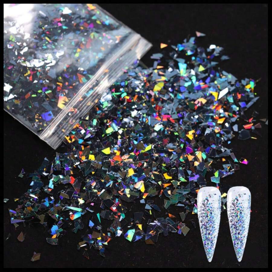 10g 全息 AB 黑色指甲闪光片闪亮亮片不对称亮片 DIY 凝胶抛光美甲装饰配件 - 黑色 - 查看 1