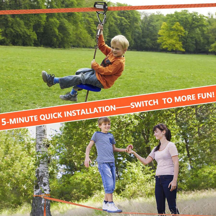 Kids Zipline Outdoor Toys Pulley kit with 65foot zipline, best