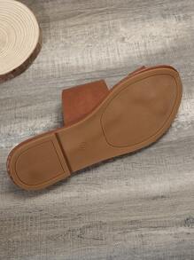 Women's Casual Flat Slippers With Toe Ring, Round Open Toe Anti-slip Slides, Outdoor Beach Sandals