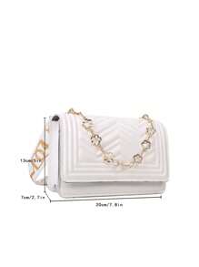 1 Bolsa Cruzada De Hilo Blanco Con Decoración De Cadena De Moda, Perfecta Para El Uso Diario De Mujeres - Blanco - Ver 8