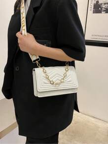 1 Bolsa Cruzada De Hilo Blanco Con Decoración De Cadena De Moda, Perfecta Para El Uso Diario De Mujeres - Blanco - Ver 4