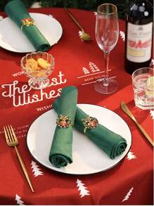 8pcs Christmas Set Including Gold Reindeer Head Rhinestone Merry Christmas Napkin Rings (4pcs), Red Napkins (2pcs), And Green Napkins (2pcs). Ideal For Birthday, Wedding, Thanksgiving, Christmas, Easter, Halloween, Party, Buffet Table Delicate & Simple Decoration.