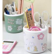 Desktop Multifunctional Round Pen Holder & Stationery Organizer For Office Or Study Room - Green - View 4