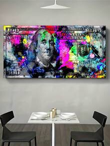 1pc Poster And Print,Canvas Painting,100 Bill Dollar Cash Money Wall Picture,Large Art For Home Decoration,Perfect For Living Room Office Kitchen Restaurant Bedroom Bar,Waterproof Painting,Holiday Gift,Print Artwork,Frameless - Grey - View 2