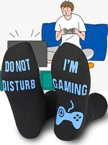 2 đôi tất nam I'm Gaming Do Not Disturb, tất chống trượt, tất quà tặng thú vị cho nam - màu đen - Xem 4