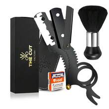 Navaja Recta Para Hombres, Herramientas De Peluquero Salón De Belleza, Maquinilla De Afeitar Manual, Recortador De Barba Y Cabello - Negro - Ver 8