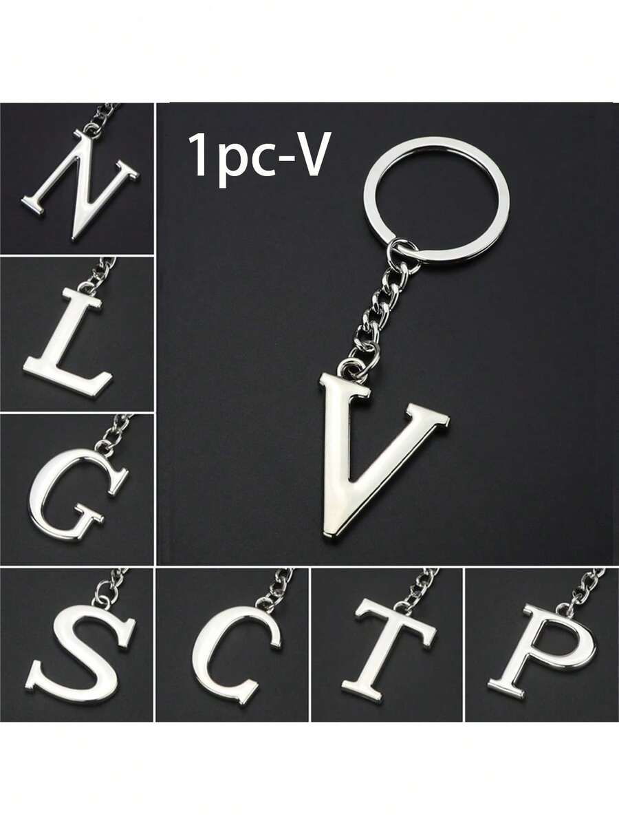 1入英文字母迷你吊飾鑰匙扣,a-y字母鑰匙扣袋子車鑰匙鏈飾品禮物,情侶鑰匙扣,假日禮物,聖誕節禮物,鑰匙扣禮物情人節 - 銀色 - 查看 1