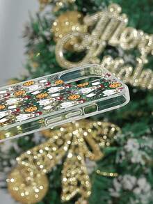 1pc Hand Painted Christmas Ghost Printed Phone Case Compatible With IPhone - Multicolor - View 3