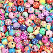 50粒/包diy聚合物粘土印花珠子,多彩聚合物粘土珠子,手鍊項鍊珠子,散珠