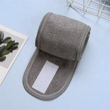 2入組女士針織毛巾Spa魔術貼吸水頭巾，柔軟調節面洗頭帶，附彈性髮帶和魔術貼，臉部/淋浴面膜/瑜珈頭帶套裝（灰色+黑色）