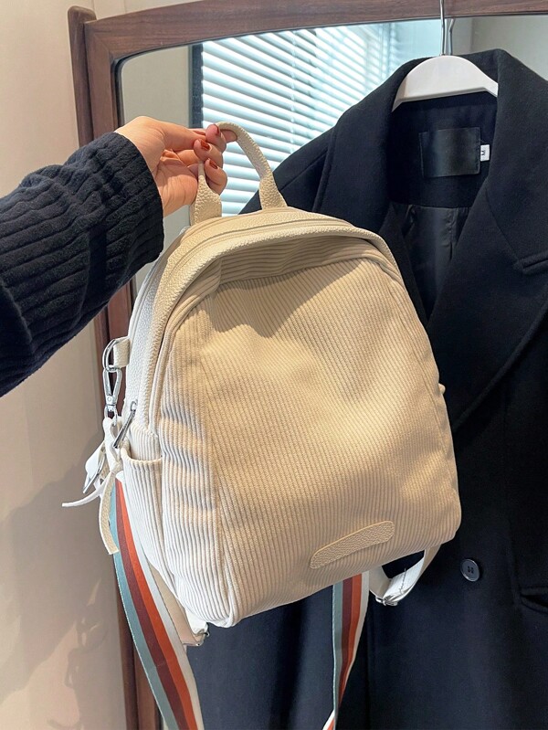 Mochila casual na moda de veludo cotelê leve e portátil de cor sólida, bolsa feminina de uso duplo com alça de ombro colorida, perfeita para estudantes universitários, escola, trabalho, Volta às Aulas, adequada para adolescentes, mulheres e estudantes universitários