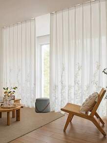 1入組現成白色刺繡空心設計的白紗窗簾,適用於客廳、臥室,具有法式風格 - 白色 - 查看 7