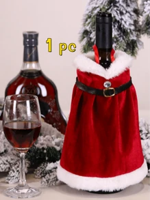 聖誕節裝飾用品,紅酒瓶套,節日裝飾道具,蝴蝶結、粗麻布、毛邊修飾,聖誕節服裝紅酒瓶套