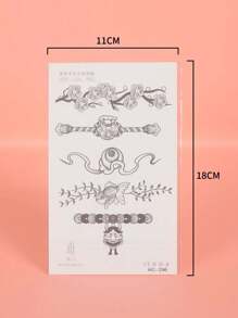 1入櫻花手鐲風格防水無反光臨時刺青紋身貼,適用於女性手臂/手腕,日式風格 - 黑色 - 查看 3