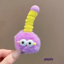 1 件裝女裝原創大眼睛扭髮夾彩色毛絨髮夾,秋冬新款,甜美可愛新奇有趣的絨球卡通髮飾,派對/休閒裝 - 玫紅色 - 查看 9