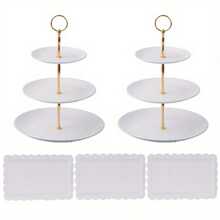 Bộ giá đựng bánh cupcake 2 tầng - Bộ giá trưng bày món tráng miệng, bao gồm 2 giá đựng bánh cupcake 3 tầng lớn + 3 khay đựng món khai vị, hoàn hảo cho đám cưới, tiệc mừng em bé, tiệc sinh nhật tại nhà (1 bộ = 2 giá + 3 khay), quà Giáng sinh. - trắng - Xem 9