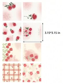 4入組創意玫瑰花印花便利貼,創意浪漫便利貼套裝,小型書籤貼紙手冊拼貼材料,學校辦公用品 - 紅色 - 查看 7