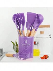 FANOVA Set Of 12 Silicone Kitchen Utensils Spatulas With Wooden Handle - 紫色 - 查看 4
