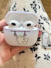 线条艺术猫与鱼装饰耳机盒适用于 Apple 1/2、新款 3rd Gen、Pro - 透明白色和黑色耳机套（女款） - 白色 - 查看 2