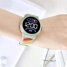 1pc Unisex Green Colored Silicone Strap Electronic Watch With 24h Date Function, Suitable For Daily Wear In Outdoor Sports Style For Students And Office Workers - Green - View 2
