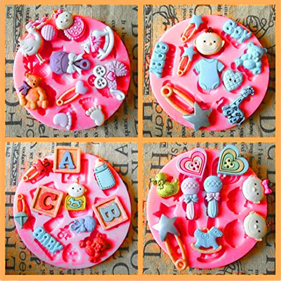 1 Pieza Molde De Silicona Para Fondant De Pastel De Mini Temática Para Baby Shower, Molde Decorativo - Rosa - Ver 1