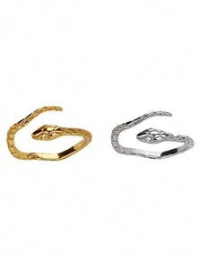 1pc Snake Shaped Open Ring, Texture Snake Design Index Finger Ring For Women - Gold - View 6