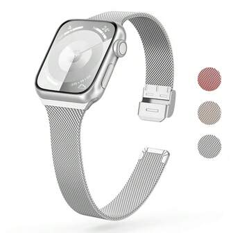 St.siabe St. Siabe Women's And Men's Fashion Precious Metal Bring Compatible With Apple Watch Band 38mm 40mm 41mm 45mm 44mm 42mm 49mm Belt, Soft And Comfortable Breathable Wrist Strap Stainless Steel Watch Strap, With Apple Watch Ultra Series S10/9/SE/8/7/6/5/4/3/2/1 Bracelet Accessories