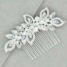 1pc Elegant Rhinestone Heart & Flower Hair Comb Jewelry For Women'S Party, Wedding, Bridal Accessory, Christmas Gift - Silver - View 2