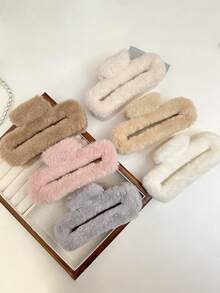 1入組女士絨毛鉗子，可愛方形髮鉗，高端髮夾，頭飾，女生禮物 - 彩色 - 查看 2