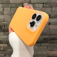 1pc Candy Color Jelly Silicone Thick Anti-Drop Flocked Lined Full Wrapped Skin-Friendly Phone Case - Orange - View 3