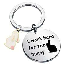 1pc Unisex New Arrival Pink Rabbit Design Stainless Steel American Style Keychain Creative Personalized Cute Keyring Animal Lover Gift For Valentine's Day - Silver - View 2