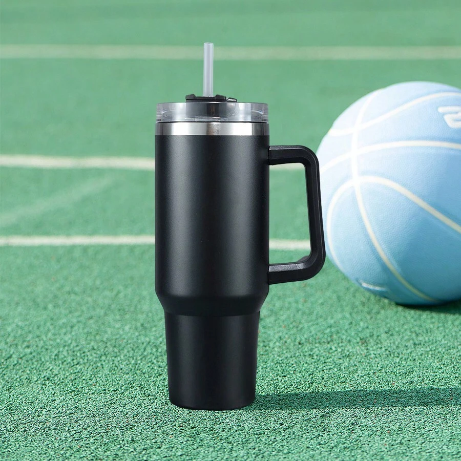 40盎司帶手柄和吸管蓋的不銹鋼隔熱汽車旅行杯,冰咖啡杯,戶外運動飲料杯