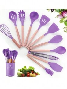 FANOVA Set Of 12 Silicone Kitchen Utensils Spatulas With Wooden Handle - 紫色 - 查看 5