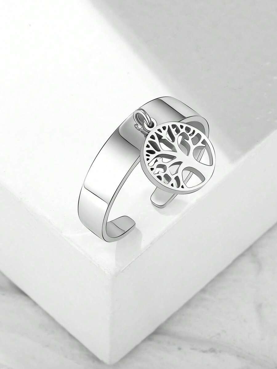 1 Pc Girls Retro Life Tree Decor Rings For Kids Fashion Street Jewelry For Friend Birthday Gift For Daily Life - Silver - View 1