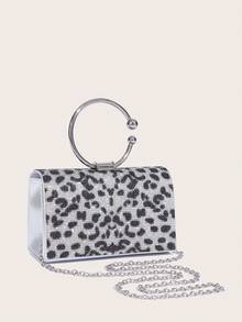 時尚豹紋黑白銀對襯晚宴包,鑲鑽飾細節,適合宴會、派對、酒吧和婚禮,女性新品鑽石錢包