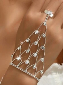 1個歐美風格鑽石手鏈戒指,婚禮婚紗配飾 - 銀色 - 查看 2