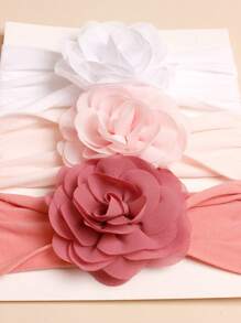 3pcs Rose Flower Pink Headband For Babies (Papercard Is For Decoration) Love Valentine - Multicolor - View 3