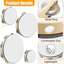 Tambourine For Adults Hand Held Wood Tambourine Comes In 4 Size Single Row Metal Jingles Tambourine Musical Educational Tambourine Gift Rhythm Percussion Instrument For Party KTV, School Supplies,Instruments.,Tambourine Foot,Trumpet Musical Instrument,Pandero,Percussion,Tambourine Musical Instrument,Tambour,Trompet,Hand Percussion - Beige - View 4