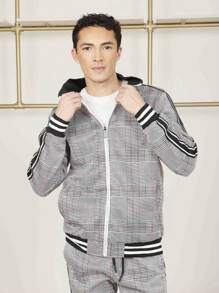 Men's 2-Piece Plaid Bomber Jacket And Pants With Pockets Set