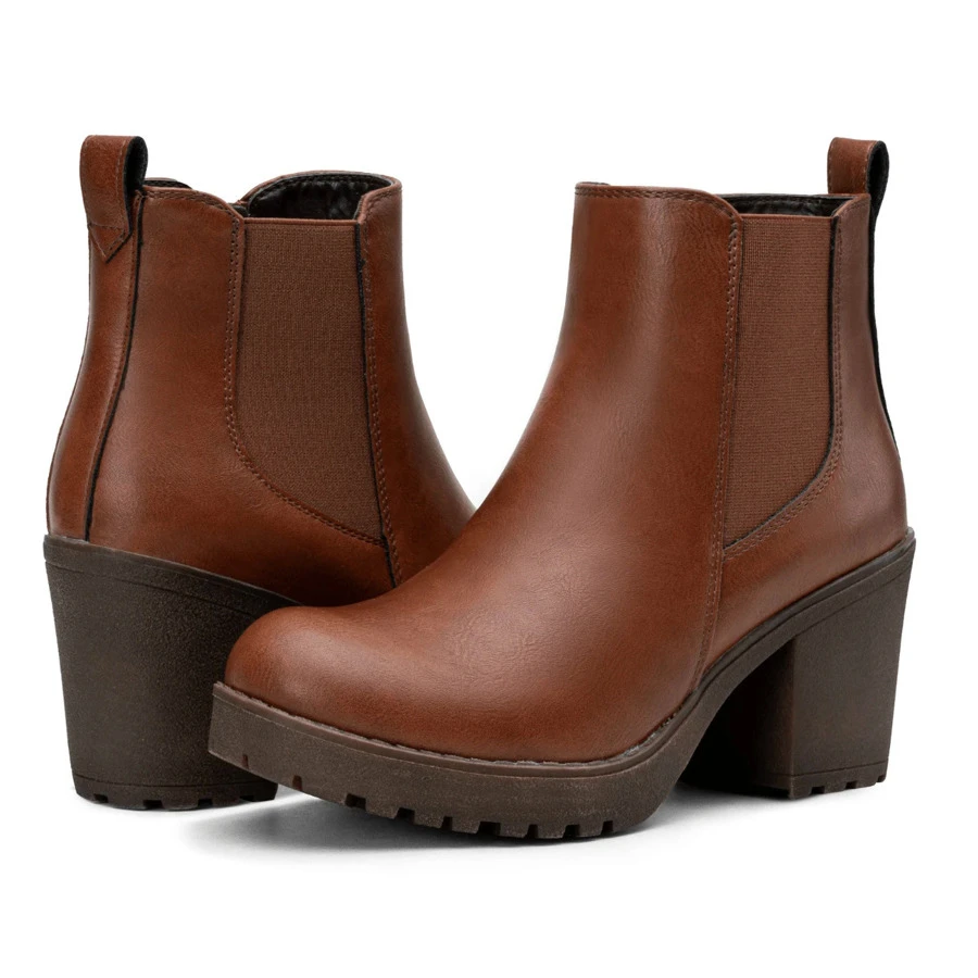 Women's 999 Fashion Platform Chunky Low Heel Chelsea Boots Ankle Booties - Rỉ Nâu - Xem 1