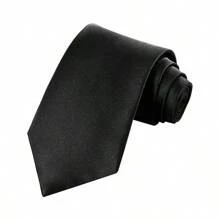 1 套男士纯色 3.15 英寸领带和口袋巾套装、缎面领带手帕套装、商务领带 - 黑色 - 查看 3