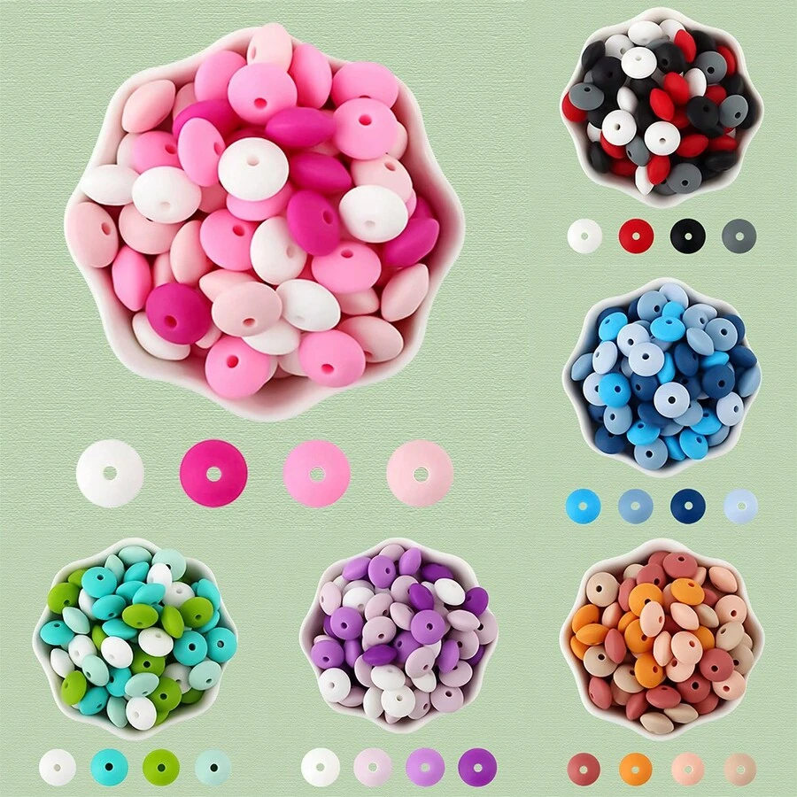 40入組12mm矽膠間距珠,適用於diy珠寶製作,項鍊,手鐲配件 - 彩色 - 查看 1