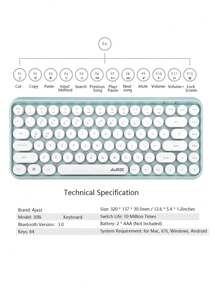 Ajazz 308i Wireless Mechanical Keyboard With Feel, Compatible With Android, Apple, Ipad, Mobile Phone And Tablet, For Office Work And Gaming, Green - Green - View 3