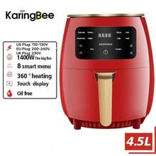 KaringBee Air Fryers 4.5L Large Capacity 1400W 360 Hot Air Circulation Smart Automatic Household Multi-function LED Touchscreen Deep Fryer without Oil fryer