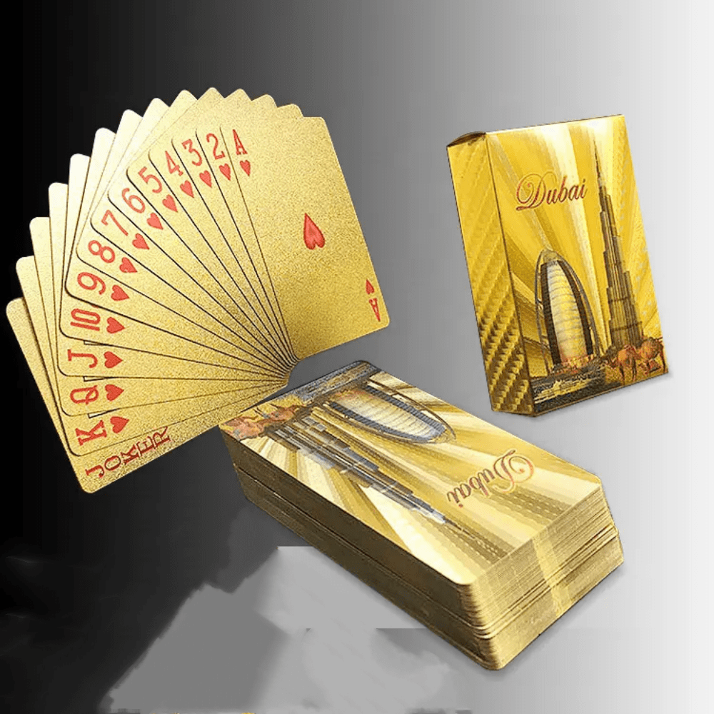 Dubai burj al arab 24K gold playing cards poker with Red wooden box and