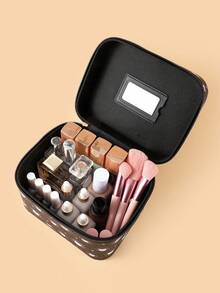 Cartoon Cat & Heart Embossed Makeup Bag - Black and White - View 2